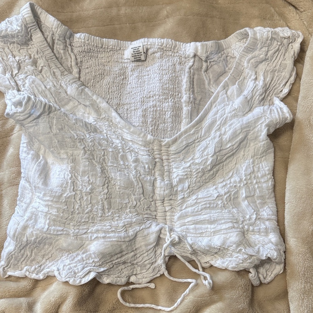 Japna White Textured Crop Top
